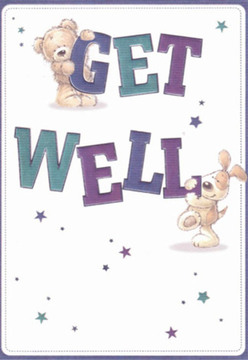 There's an irresistible charm to this get well card, as if it were inspired by the kindness and camaraderie that define New Barnet. At its heart, a plush teddy bear perches atop a colourful 'GET,' its rounded form and fluffy texture suggesting the comforting embrace of a handmade gift. Below, a bouncy puppy, ears delightfully floppy, supports the base of 'WELL,' its expression radiating affectionate hope. The boldness of the indigo and teal letters pops vividly against a clean white field, reminiscent of the freshness you'd find in bouquets created at Flowers New Barnet. Around them, a constellation of cheerful stars, coloured in gradients of blue and purple, add an uplifting energy, reminiscent of the vibrant community events at Oak Hill Park. The illustration is almost tactile; you can imagine the soothing touch of fur and the joy such a card brings after a difficult day. Like a carefully curated bunch ready for delivery on a gray morning, every detail is chosen to elevate the spirit and offer gentle reassurance. This card, much like a lovingly arranged bouquet from your local florist, becomes more than just a message-it's a genuine gesture of warmth and hope rooted in the heart of the New Barnet community.