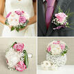 A close view of the groom's boutonnière shows a miniature love letter in flowers, crafted with the same care you might expect from an experienced New Barnet florist preparing a wedding near Victoria Park. At the heart is a single rose in a soft lilac shade, the petals perfectly formed and gently spiralled, polished as if brushed by morning dew. It's nestled against a sprig of fine, feathery greenery that adds a fresh, woodland touch, and tiny tufts of white baby's breath that hover like small clouds, softening every edge. A slender lavender ribbon wraps the stems, its satin surface catching the light and creating a subtle sheen that contrasts beautifully with the matte texture of the foliage. The boutonnière is pinned against what appears to be a dark suit lapel, the muted fabric allowing the pastel tones to glow with quiet confidence. Every detail feels intentional: the balance of colour, the proportion of flower to foliage, the way the rose is angled slightly upward as if looking towards the aisle. Though small, it clearly mirrors the bridal bouquet's palette of lilacs, whites, and hints of blush, creating a visual link between the couple, like two chapters of the same story. There is nothing overdone here-just thoughtful simplicity, a fragrant talisman of joy that will sit close to the groom's heart as he greets guests, stands at the altar, and walks out into the New Barnet streets as a newly married man.