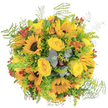 A golden embrace of summer's finest, this bouquet is a joyful tribute to the blooming heart of New Barnet. Crowning the center, broad-faced sunflowers radiate warmth and vitality, reminiscent of midday sun streaming through Oakleigh Park's open spaces. Among them, soft yellow roses blossom, their petals plush and inviting, giving off a gentle, uplifting fragrance. The arrangement's edges are kissed by delicate ferns and feathery goldenrod, lending a touch of free-spirited charm as though freshly picked from nearby garden paths. Punctuations of orange blossoms and bold red berries bring sparks of colour and excitement, perfectly complementing the sunny base. Interwoven throughout, silvery eucalyptus leaves add both visual coolness and a refreshing, herbal aroma, grounding the bright tones. Crafted by skilled local florists, this bouquet exudes harmony, movement, and heartfelt cheer-ideal for celebrating milestones, offering encouragement, or simply brightening a New Barnet home with a touch of floral sunshine. Each detail speaks to the artistry and care of our neighbourhood's best flower experts.