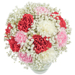 Brimming with the essence of celebration, this bouquet-lovingly arranged in New Barnet-greets you with a lavish cluster of carnations, their petals unfurling in shades of sumptuous red, gentle pink, and velvety white. Nestled amidst these fuller blooms, tiny stars of snow-white baby's breath weave an airy tapestry throughout, softening the arrangement with their delicate presence. The bouquet's rounded profile, crafted with intention and skill, fills its rounded glass vase in a display reminiscent of classic English gardens flourishing in the New Barnet spring. From above, the even distribution of colour and the intricate play of textures create a sense of harmony and abundance, as radiant daylight gently illuminates each detail against a bright white background. Subtle glimpses of verdant stems and clear water beneath add a fresh, handpicked feel-reminding one of visits to local florists near Barnet High Street. This bouquet is perfect for expressing heartfelt appreciation, marking a special family milestone, or sending a thoughtful gesture just because. Its presence is uplifting and serene, making it not only a gift of flowers but of mood and memory, designed for life's treasured occasions right here in New Barnet.