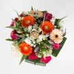 This radiant floral bouquet captures cheerful energy, evoking the joyful atmosphere of a New Barnet market in full bloom. Dominating the display are vibrant orange Gerbera daisies, petals splaying outward in a show of bold optimism, echoed by creamy-peach Gerberas whose darker brown centers add a note of quiet assurance. Between these, rich fuchsia-pink roses and velvety burgundy blooms bring a romantic and classic touch, their petals curled in expressive shapes that catch the light and imagination. At the center, a delicate, creamy-gold rose spirals open, anchoring the arrangement with classic poise reminiscent of quiet moments in Grange Park. Hot pink carnations unfurl playfully alongside dainty clusters of white spray chrysanthemums, each one crisp and delicate, adding layers of movement and brightness. Slender white lily buds rise above, promising future beauty and lending a touch of tranquil sophistication. An array of fresh greenery - from glossy, broad leaves to slender, dark greens and soft eucalyptus - surrounds the blooms, creating depth and framing the lush, rounded shape of the bouquet. Thoughtfully arranged for local delivery across New Barnet, this bouquet is designed to celebrate milestones, evoke gratitude, or simply elevate a room's mood, with every flower whispering a story of natural abundance and joyful artistry rooted in the heart of New Barnet.