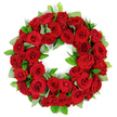 A vibrant and striking floral wreath, meticulously crafted from numerous deep red roses, is presented against a clean white background in this elegant arrangement by Flowers New Barnet. The wreath forms a perfect unbroken circle, lush and full as dozens of crimson blooms cluster together, their petals layered in velvet richness. Each rose shows depth of color and subtle folds, while the surrounding green foliage-clusters of bright, glossy ruscus and the broader, matte eucalyptus-like leaves-provides a fresh, verdant counterpoint that makes the red glow with intensity. The white backdrop isolates the arrangement, letting its textures and the play of light across velvety petals take center stage, as if the piece were suspended in quiet space.
This classic tribute carries the weight of memory and honour, often chosen for funerals, memorial services, Remembrance Day ceremonies, or to salute the life of someone cherished. It speaks of courage, respect, and heartfelt condolences, while staying refined and dignified. In New Barnet and the EN4 area, it can be delivered quickly to local homes, care homes, and funeral directors, with the florist's team coordinating timing to be sure it arrives fresh and ready to honour the moment. Flowers New Barnet draws on years of experience to craft wreaths with balanced form and natural texture, ensuring the ring looks eternal even as light shifts across the petals. A powerful symbol of devotion and remembrance, this wreath invites quiet reflection and offers a tangible expression of sympathy to families and friends alike in our local community.