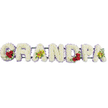 A lovingly crafted funeral tribute in the shape of the word GRANDPA stretches horizontally across a bright white background, every letter formed from a dense blanket of white cushion chrysanthemums. The blooms are tightly packed, creating a soft, padded effect that feels calm and comforting, as though the flowers themselves are offering a gentle embrace. Along the perimeter of each letter runs a slim trim of lavender-purple ribbon, giving a neat, defined edge and adding a whisper of colour without disturbing the overall serenity. To personalise the piece, the florist has woven in carefully chosen focal flowers. Within the curved space of the G and again inside the rounded D, clusters of rich, deep red roses nestle in pockets of glossy green foliage, symbolising deep affection and a lifetime of treasured memories. The first A and the final A at the end of the word are adorned with elegant yellow-green orchids, some petals kissed with reddish tones, bringing a note of refined elegance and suggesting admiration and lasting respect. Subtle metal or wooden bars support the letters from behind, ensuring the tribute remains straight and secure when placed at a church in New Barnet, carried into a chapel of rest, or set beside a graveside in the surrounding area. The lighting is clear and even, making the contrast between the pure white flowers, the red roses, and the orchid sprays beautifully visible. This floral lettering feels like a quiet, heartfelt message from the family to their grandpa, created with skill and sensitivity by local New Barnet florists.