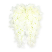 A graceful pair of angel wings created from white flowers and soft feathers occupies the centre of this image, perfectly suited to a quiet farewell in New Barnet or a gentle memorial service at a local church. The wings are formed from countless small white blooms, most likely mini chrysanthemums and similar dainty flowers, each head nestled closely against the next to form a dense, pillow-like surface of petals. Their texture appears cool and velvety, like the feel of fresh flowers just delivered from a nearby florist on a still morning. At the heart of some of these blossoms, there is a faint glow of pale green or creamy yellow, so subtle it only just breaks through the blanket of white, adding a natural sense of depth and quiet vitality. Around the outside edge of the wings, a soft fringe of white feathers fans out, tapering into delicate tips that echo the sweep of real feathers in flight. These feathery edges make the overall form appear almost weightless, as if a gentle breeze from High Barnet Common might lift it. The feathers and flowers blend seamlessly where they meet, so that the eye moves smoothly from plush petals to airy down. Against the light, neutral background, the wings cast slight shadows that reveal their curves and layered structure, giving the arrangement a strong three-dimensional presence. As a florist who has prepared many tributes for New Barnet families, I recognise how this design symbolises protection, hope, and a peaceful journey onward-a quiet, angelic gesture of remembrance when saying goodbye to someone cherished.